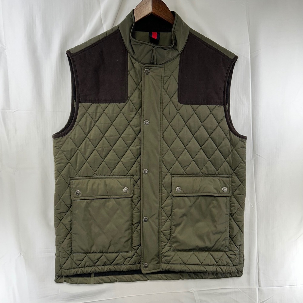 Cremieux Quilted Vest Mens Large Olive Green Diamond Stitch Shoulder Patch